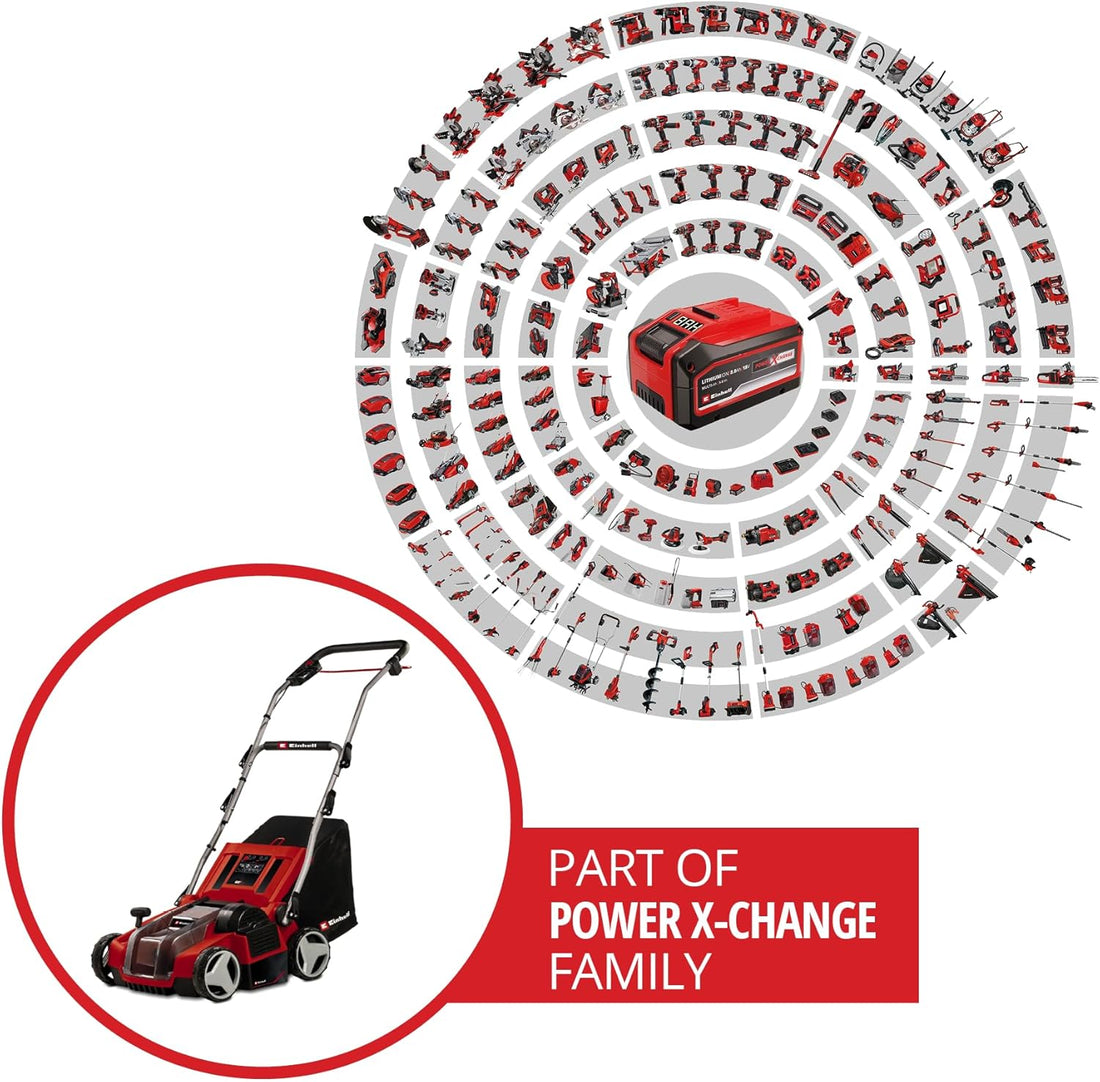 Einhell Akku-Vertikutierer-Lüfter GE-SA 36/35 Li-Solo Power X-Change (Li-Ion, 36 V, bürstenloser Motor, 35cm Messerwalze, 28L Fangsack